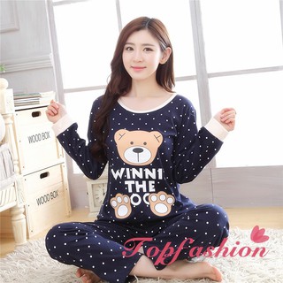 Bộ pijama dài tay dáng rộng in họa tiết hoạt hình thời trang thu đông cho nữ