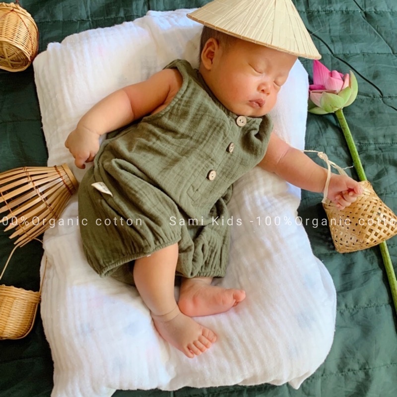 body xô muslin mềm thoáng cho bé 3-14kg SAMIKIDS BD01