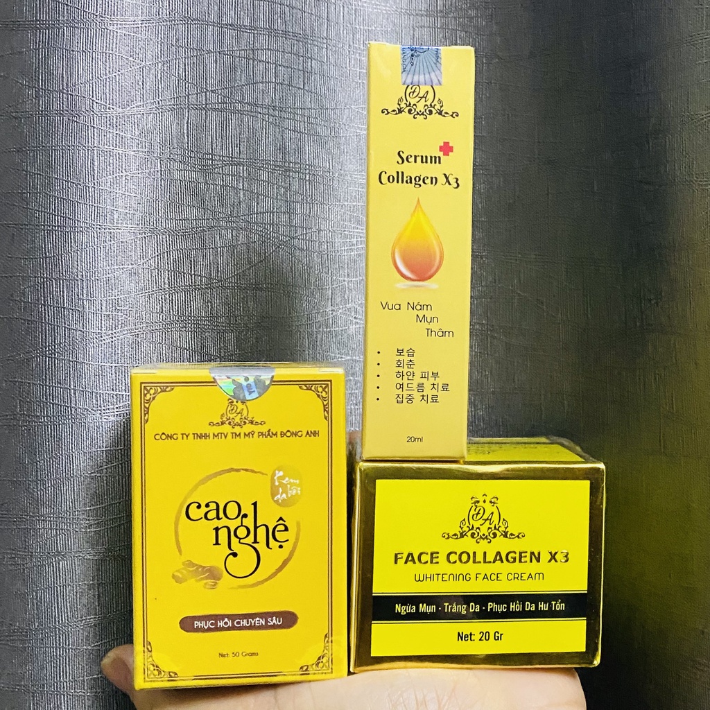Combo Collagen X3 Dưỡng Da – Cao Nghệ X3 + Face Collagen X3 & Serum Nám Đông Anh