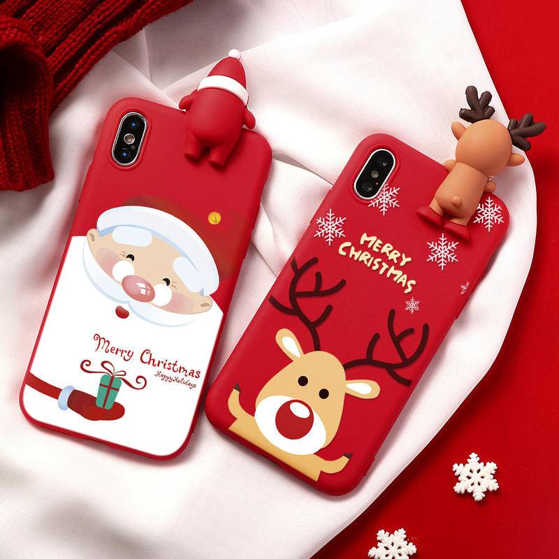 Ốp điện thoại silicon họa tiết ông già Noel/tuần lộc 3D chống sốc cho iPhone 11 12 13 Pro Xs Max Xr X 7 8 Se 2020