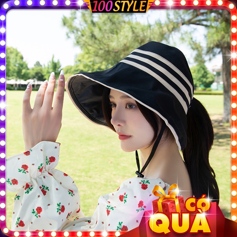 Nón Vành Hở Chóp Sọc Ngang Lớp Vinyl Chống Tia UV