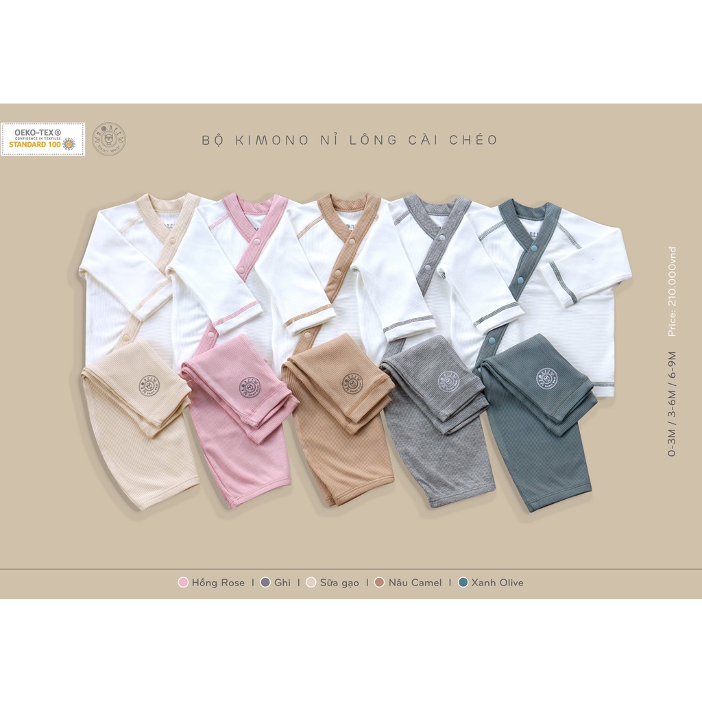 Bộ Quần Áo Kimono Nỉ Lông Cài Chéo HRNEE Siêu Mềm Mại & Không Gây Kích Ứng Da
