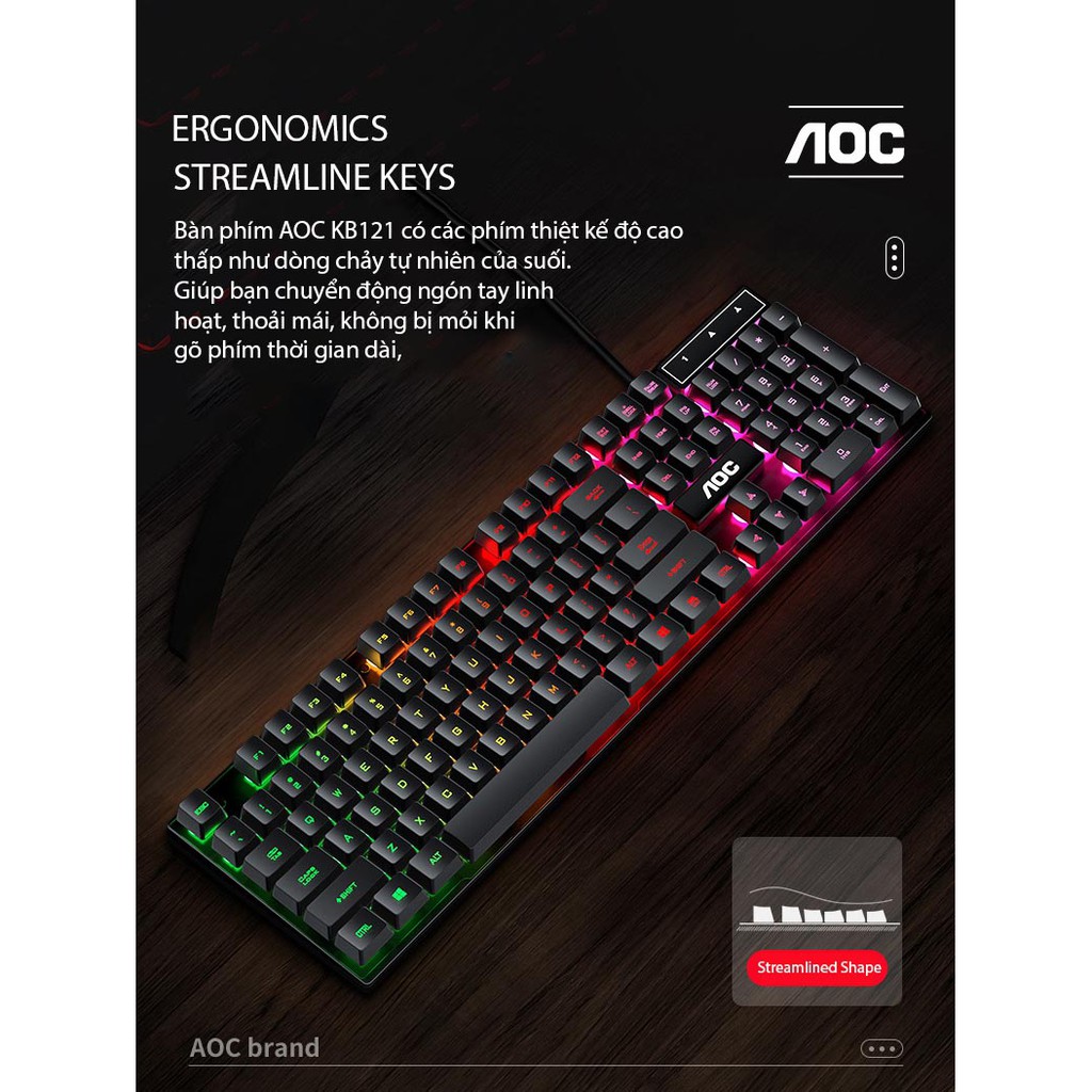 Bộ phím chuột LED AOC KB121 Chuyên Game, Văn Phòng- Dùng cho Laptop, Máy tính để bàn | BigBuy360 - bigbuy360.vn