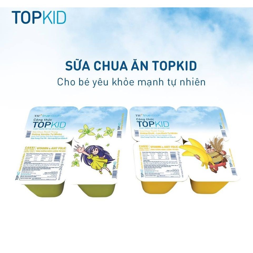 SỮA CHUA THANH TRÙNG TOPKID VỊ VANI/ CHUỐI-LÚA MẠCH (60G*4 HỘP)