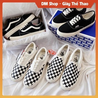 Giày Thể Thao Nam Nữ Van Vault Ba Màu Đen Classic, Giầy Vans lười caro đế kem full bill box