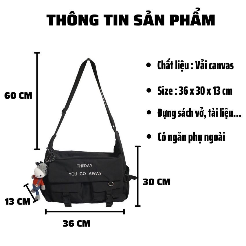 Túi Tote Đéo Chéo Vải Canvas Đi Học Đi chơi Cở lớn Phong Cách Hàn Quốc