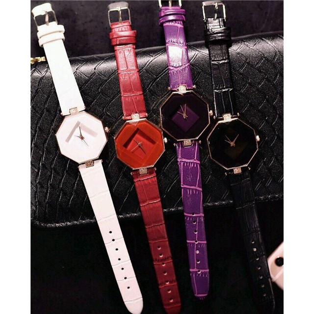 DH078 [SỈ] ĐỒNG HỒ NỮ DÂY DA LỤC GIÁC KIM CƯƠNG QUART ĐỦ MÀU | BigBuy360 - bigbuy360.vn