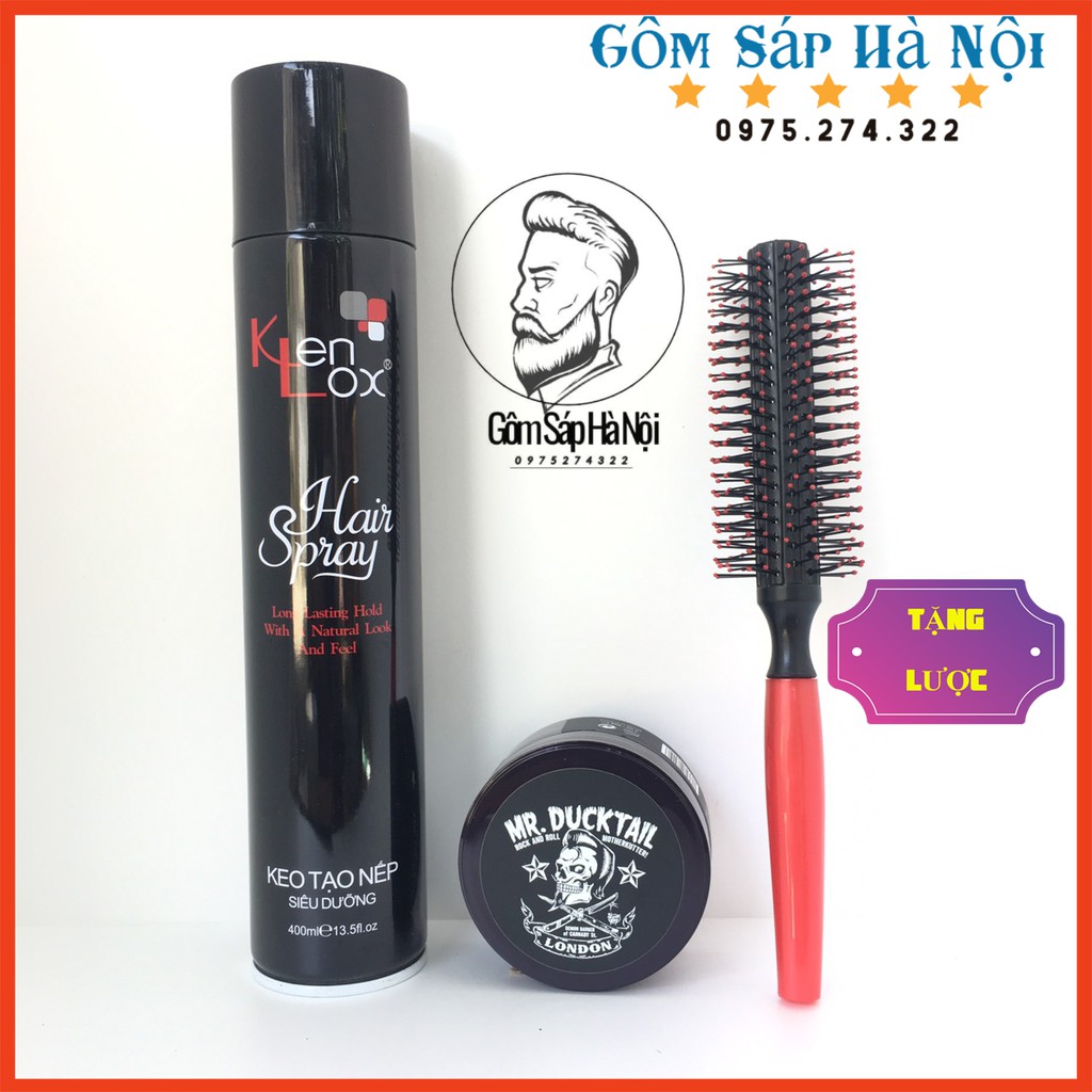 [ Rẻ Vô Địch ] Gôm Xịt Tóc Kenlox Đen Siêu Thơm + Sáp Vuốt Tóc Mr.Duc Siêu Gữ Nếp Tặng Lược Tạo Phồng