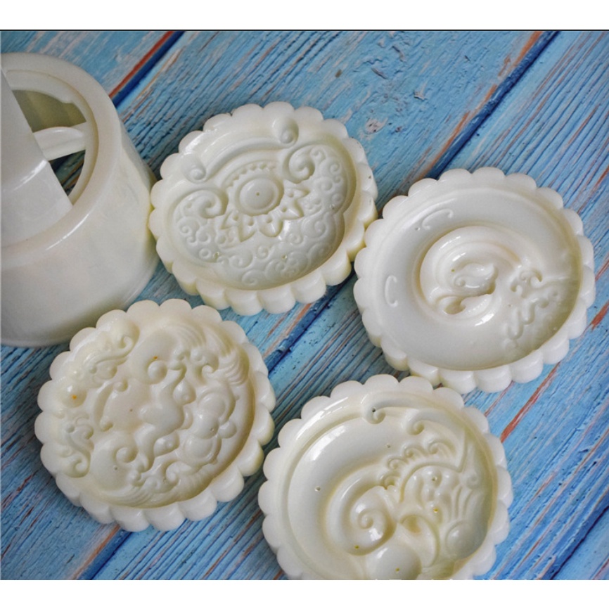 Khuôn bánh trung thu lò xo 4 mặt + cây nhấn 150g Hình rồng phượng