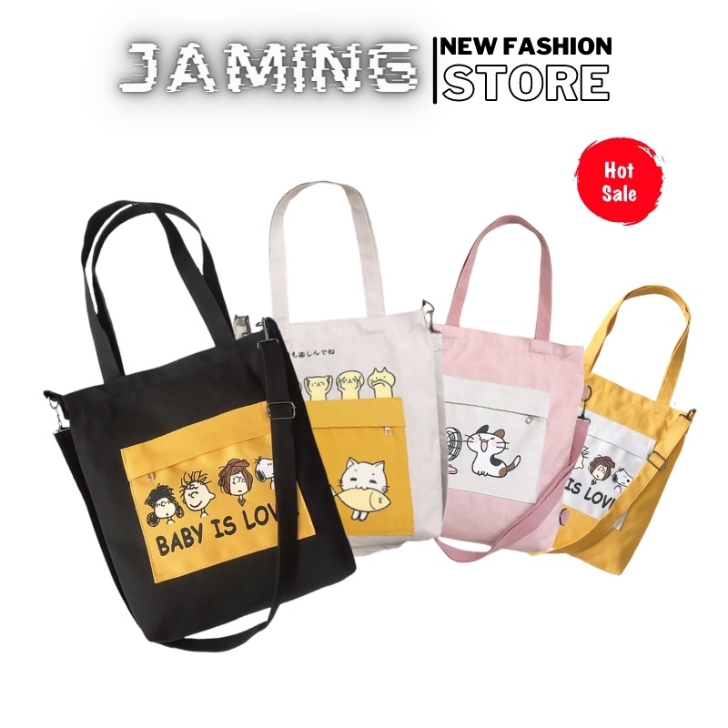 Túi tote túi vải canvas phong cách Hàn Quốc thời trang cho bạn nữ hàng Quảng Châu