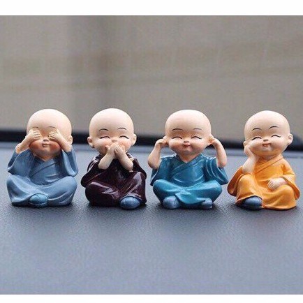 Chú Tiểu ngộ nghĩnh trang trí mặt taplo, Bộ Tượng Chú Tiểu Trang Trí Taplo Ô Tô Xe Hơi