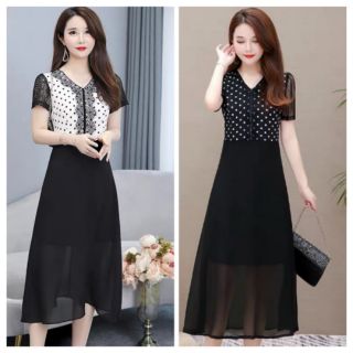 Đầm xòe dự tiệc chấm bi phối ren sangtrọng size từ 40-71kg