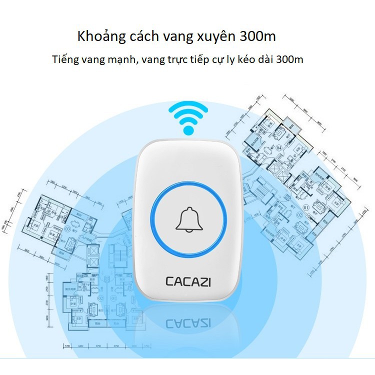 Chuông đôi không dây chống nước Cacazi A10 1 chuông và 2 nút bấm