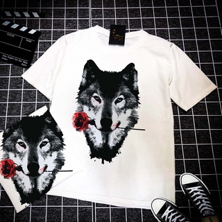 Áo Thun Nam Màu Trắng In Sói Cành Hoa Hồng DLX