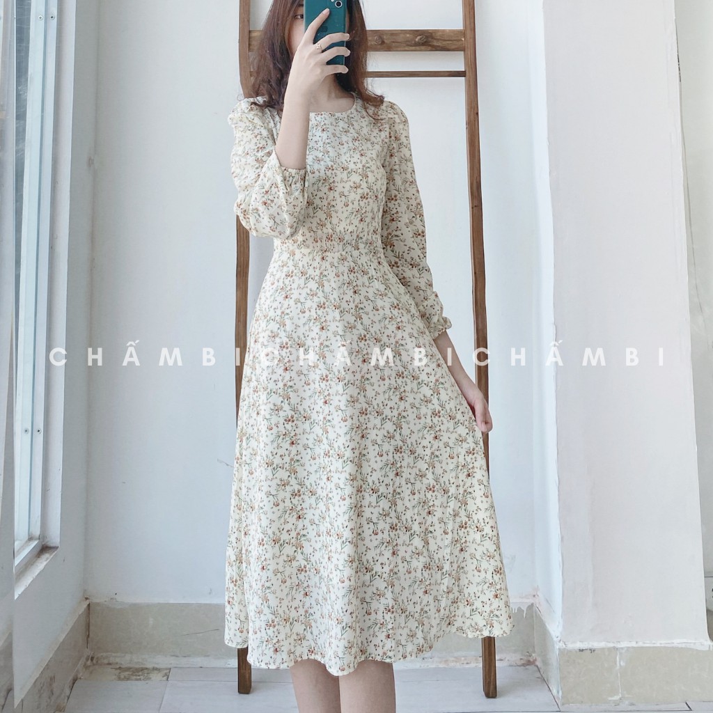 Đầm Dáng Xòe Hoa Cỏ Vintage Dài Tay Dáng Xòe - V.032 | BigBuy360 - bigbuy360.vn