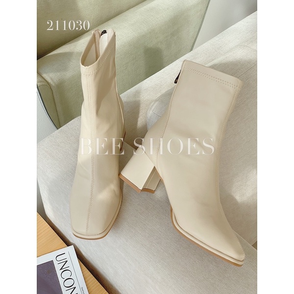 BEESHOES - BOOT NỮ DA MỀM MŨI VUÔNG - BOOT NỮ ĐẾ TRỤ CAO 5CM  CÓ SẴN MÀU ĐEN - KEM 211030 | BigBuy360 - bigbuy360.vn