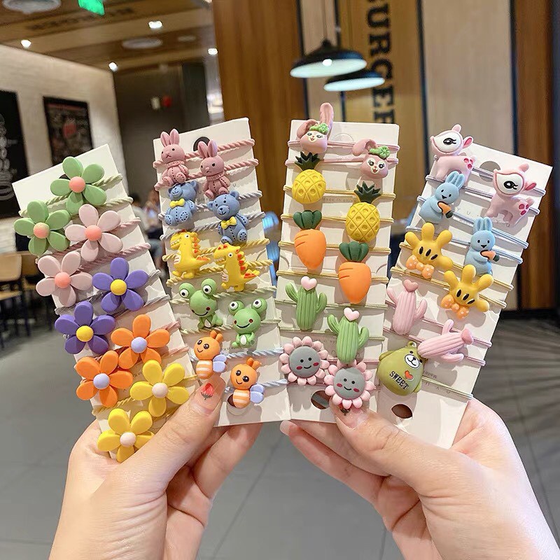 SET 10 DÂY BUỘC TÓC HOA QUẢ HOẠT HÌNH MIX NHIỀU MÀU | VIDEO THẬT | KISS PLAZA