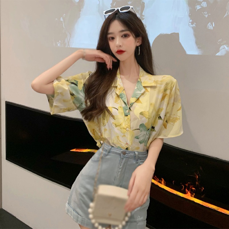 Áo Sơ Mi Tay Ngắn Cổ Bẻ Dáng Rộng Thời Trang Mùa Hè Cho Nữ
