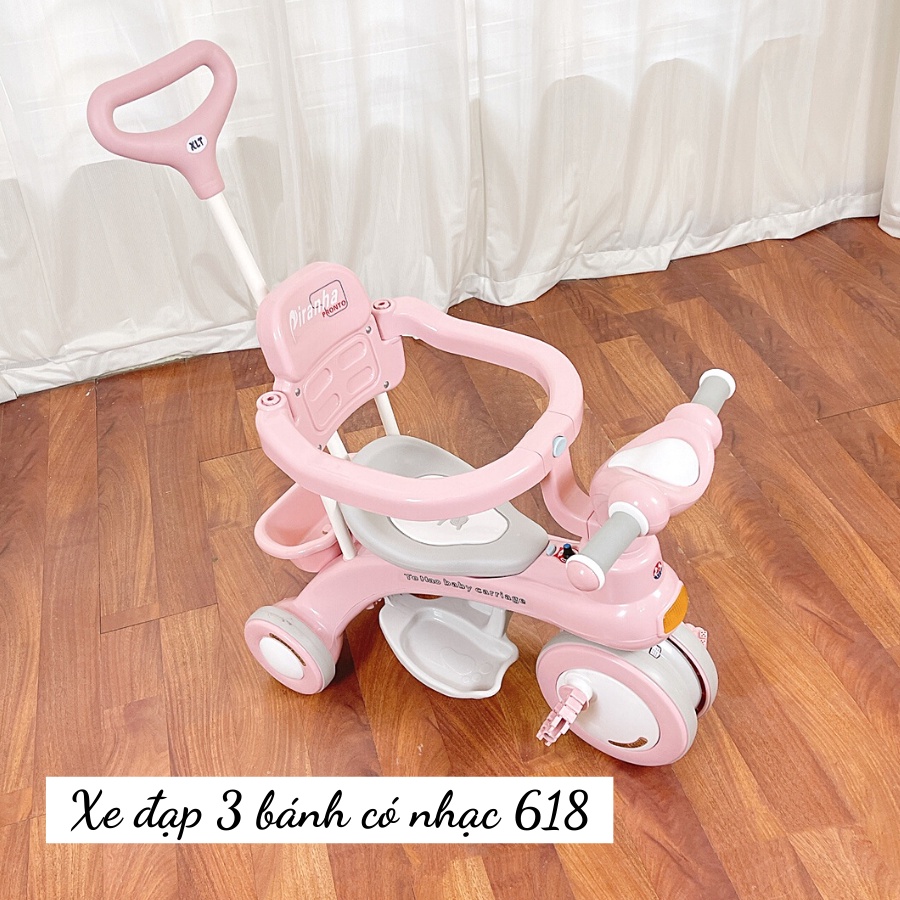 Xe đạp đẩy 618, xe chòi chân, xe đạp 3 bánh đa năng an toàn có khung bảo vệ màu Hồng