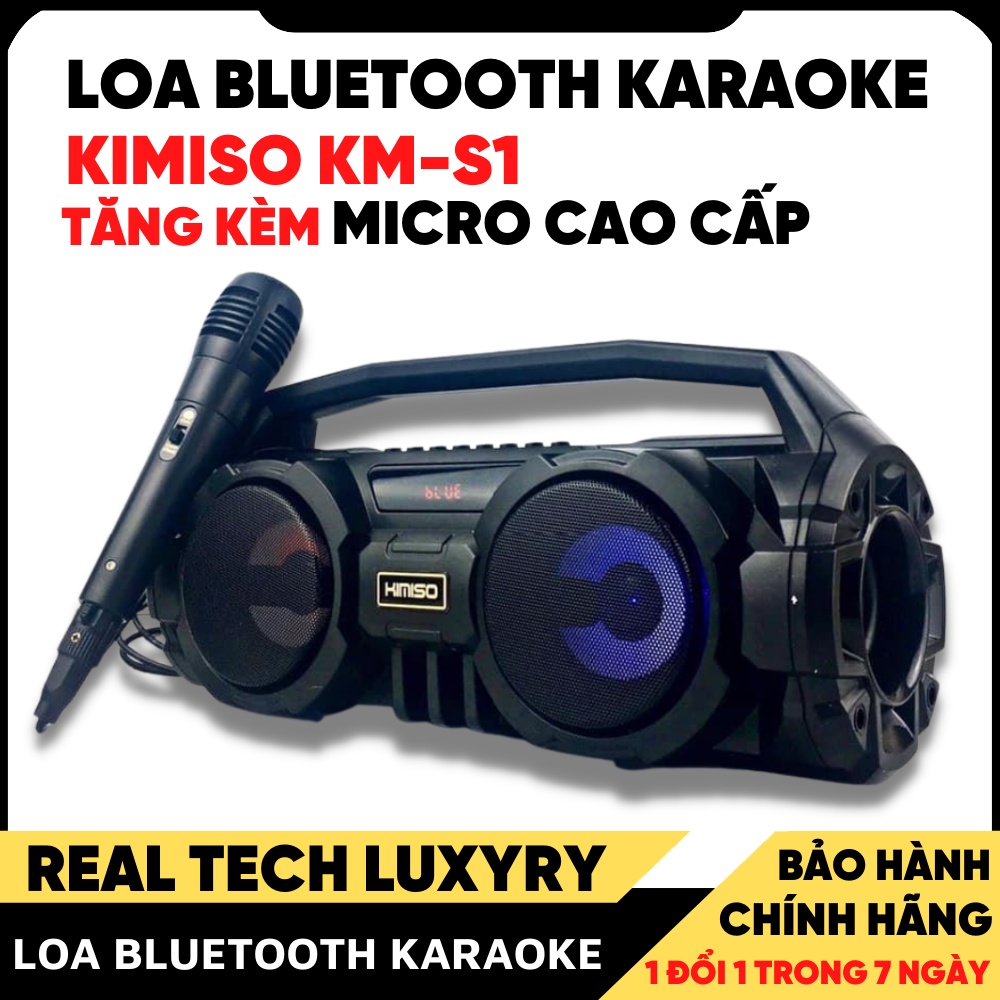 Loa Bluetooth KIMISO KM-S1 Karaoke (Tặng kèm Mic Karaoke ) âm thanh sống động , loa di dộng , 2 Bass Cực Mạnh , Đài FM