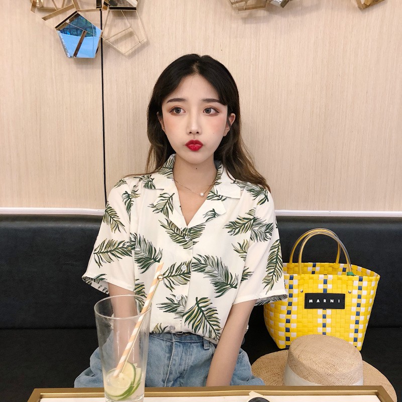 IELGY    Áo Sơ Mi chiffon Phong Cách Hawaii Thời Trang Cho Nữ