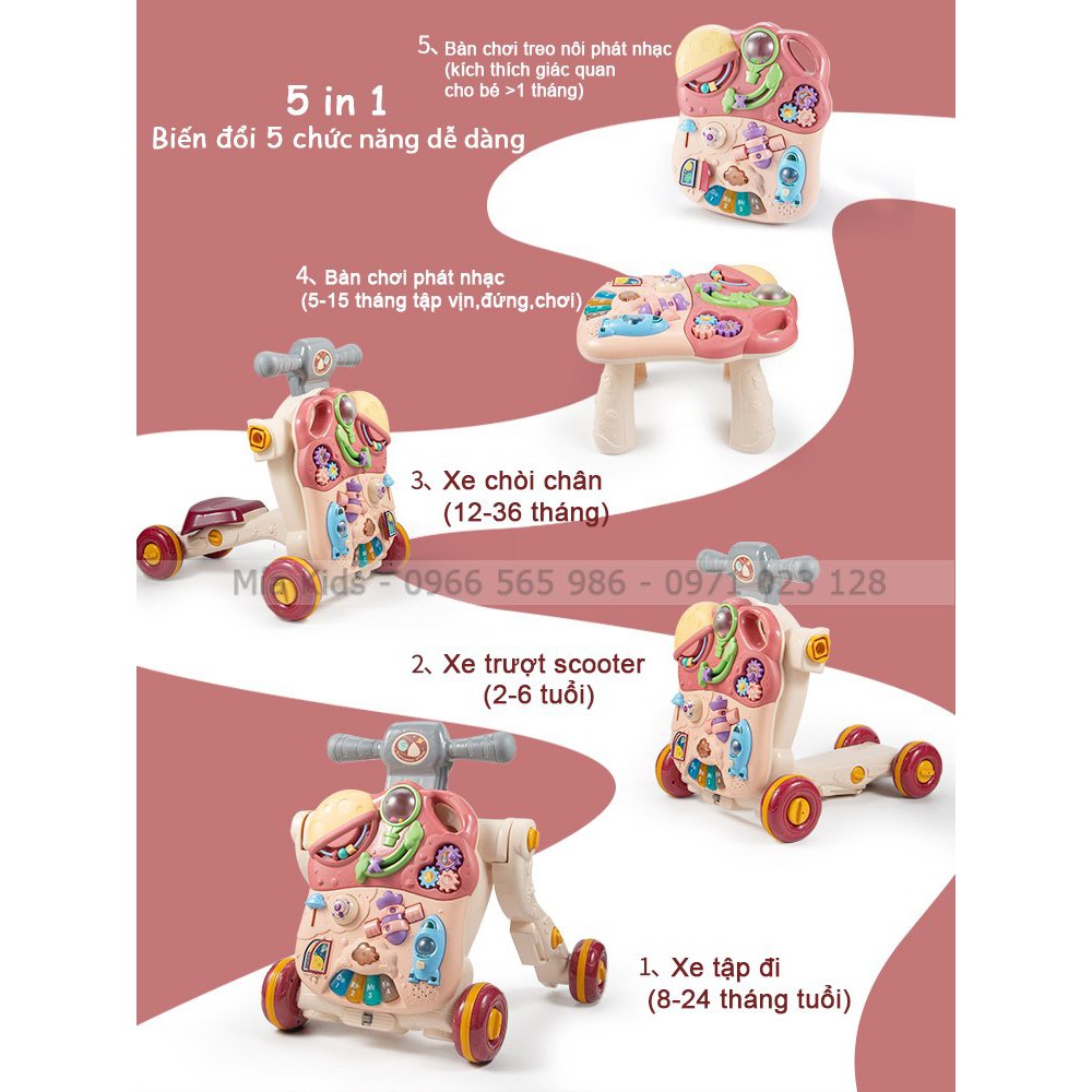 Xe Tập Đi Đa Năng WDH Baby Park 3in1 Phát Nhạc: Tích hợp Xe Chòi Chân, Xe Trượt Scooter Cho Bé 6 Tháng - 5 Tuổi