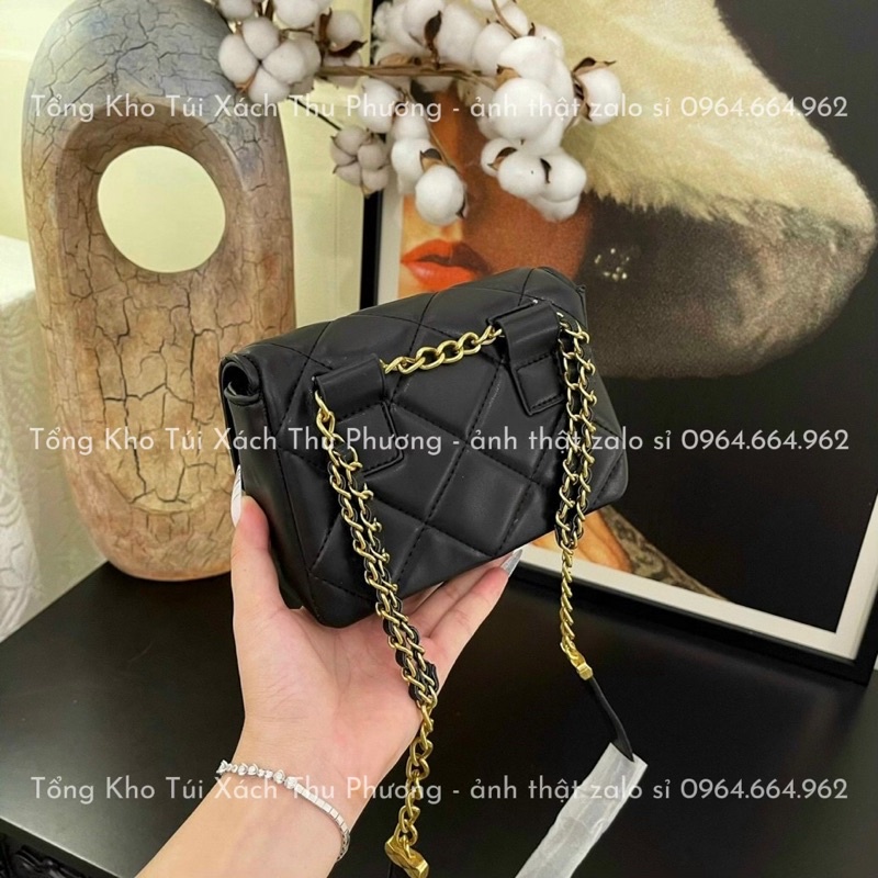 Túi đeo chéo c.ne trần trám hình vuông dây da phối xích cho nữ siêu xinh - hàng loại 1