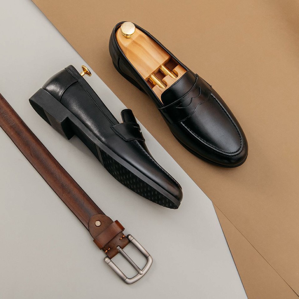 [FREESHIP] Giày Lười Nam Quai Ngang Penny Loafer Da Bò Thật 100%