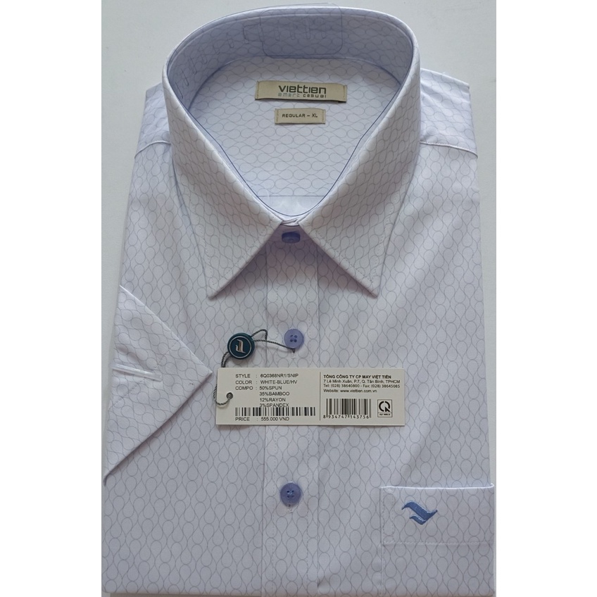 Viettien- Áo sơ mi nam Việt Tiến ngắn tay Smart Casual lai ngang, xẻ sườn từ sợi tre Mã 6Q0368NR1/SNIP