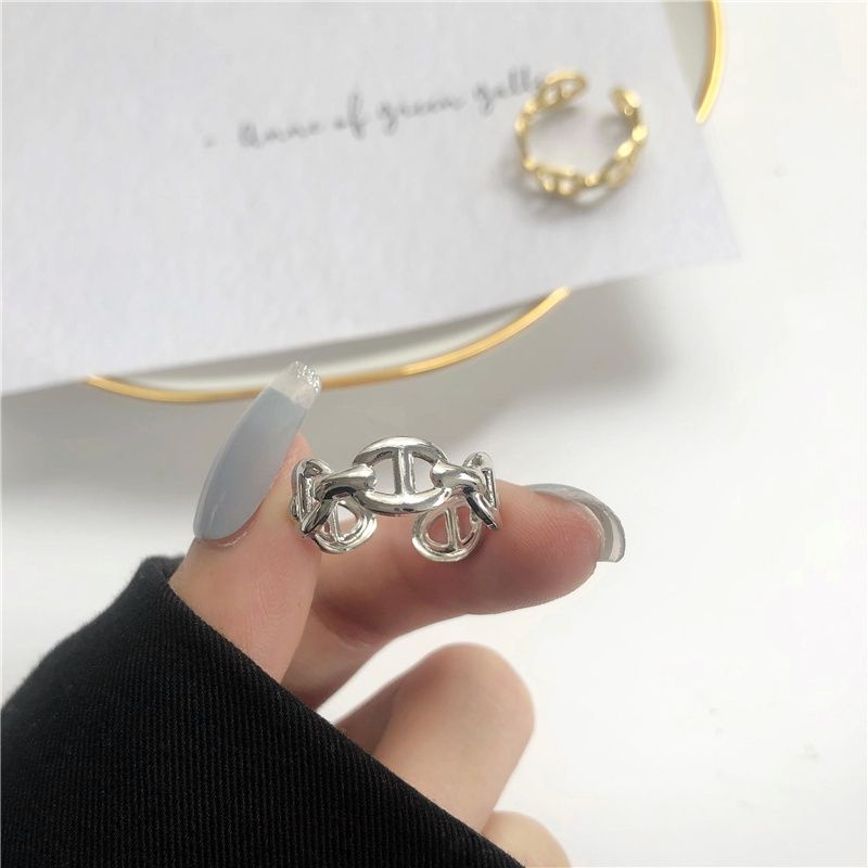 Nhẫn hở đeo tay họa tiết mắt xích cá tính thanh lịch phong cách Hàn Quốc