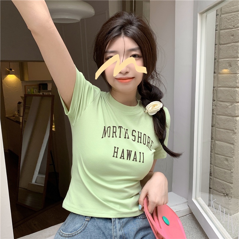 SUXI Áo Thun Ngắn Tay Cổ Tròn In Chữ Đơn Giản Dễ Phối Đồ Thời Trang Mùa Hè Cho Nữ