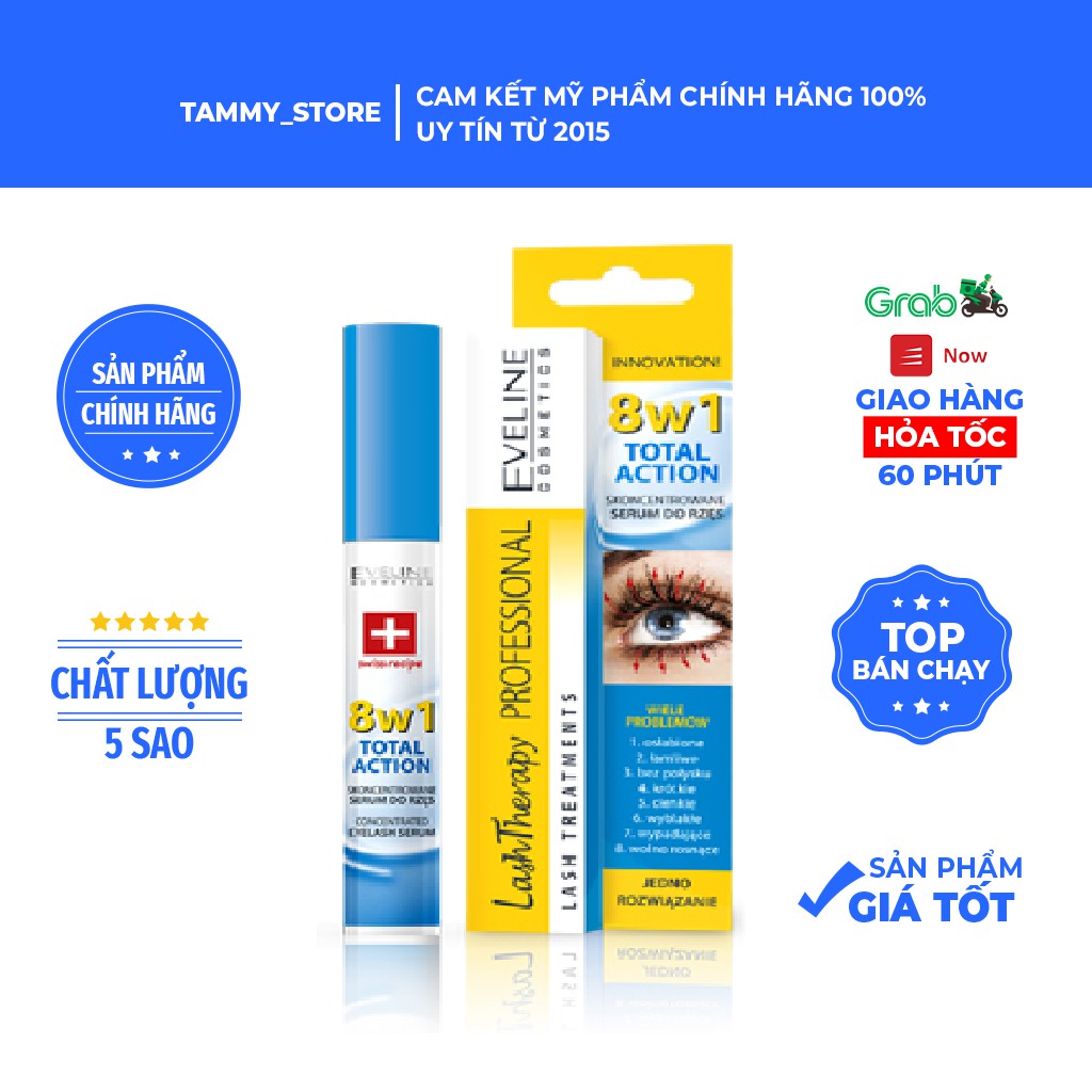 Huyết thanh đậm đặc Dưỡng Dài Mi Nga Eveline 8 In 1 Total Action