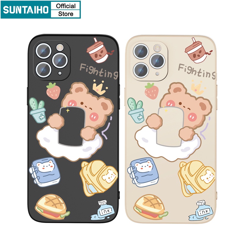 Ốp lưng iphone Suntaiho Ốp lưng iphone Ốp Điện Thoại silicon mềm họa tiết gấu nâu đang chụp ảnh cho iPhone 13 12 11 Pro Max X XR Xs Max 7 8 Plus