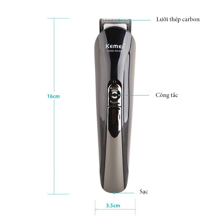 Tông Đơ Cắt Tóc Kiêm Máy Cạo Râu Đa Chức Năng Kemei KM-600 Cạo Râu Tỉa Mũi Tỉa Mày...