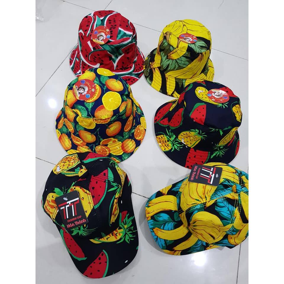 Nón hoa quả trái cây nam nữ, gia đình - bộ đi biển kate thái 1 - bộ trái cây gia đình