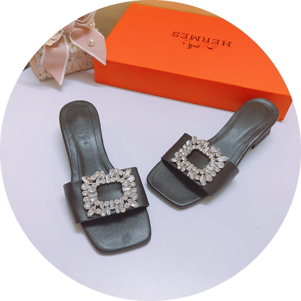 Dép nữ gót 3p hàng đẹp thích hợp dạo phố, quai đá vuông trắng