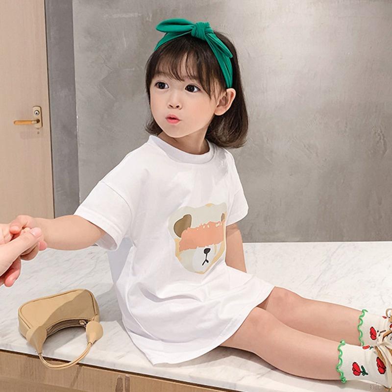 Đầm suông tay ngắn họa tiết hoạt hình phong cách Hàn Quốc thời trang mùa hè cho bé gái