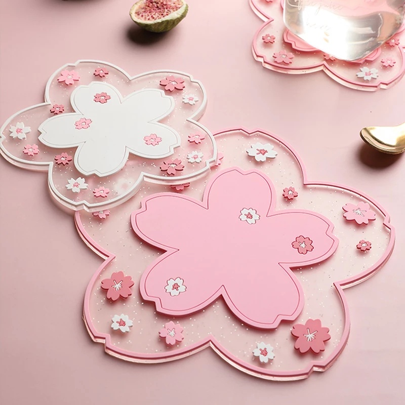 Tấm Lót Ly Cách Nhiệt Chống Trượt Hình Hoa Anh Đào Dễ Thương
