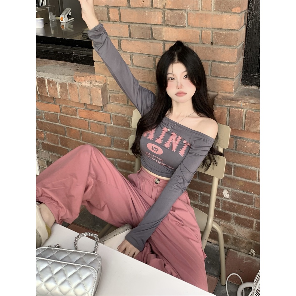 Cocory vn Áo Thun Tay Dài Trễ Vai Dáng Ôm Thời Trang Retro Mỹ Quyến Rũ Cho Nữ