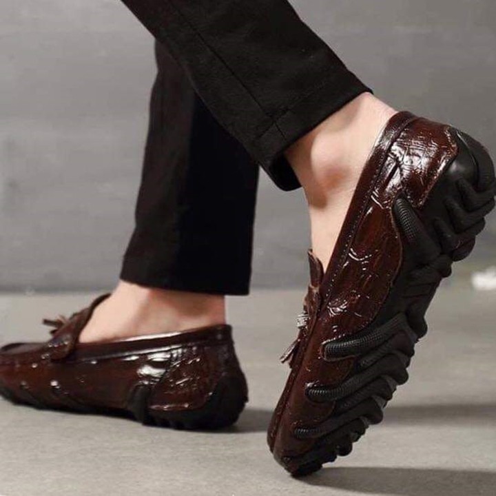 Giày lười vân cá sấu đế âm, Giày nam da bò cao cấp, Bảo Hành 12 tháng