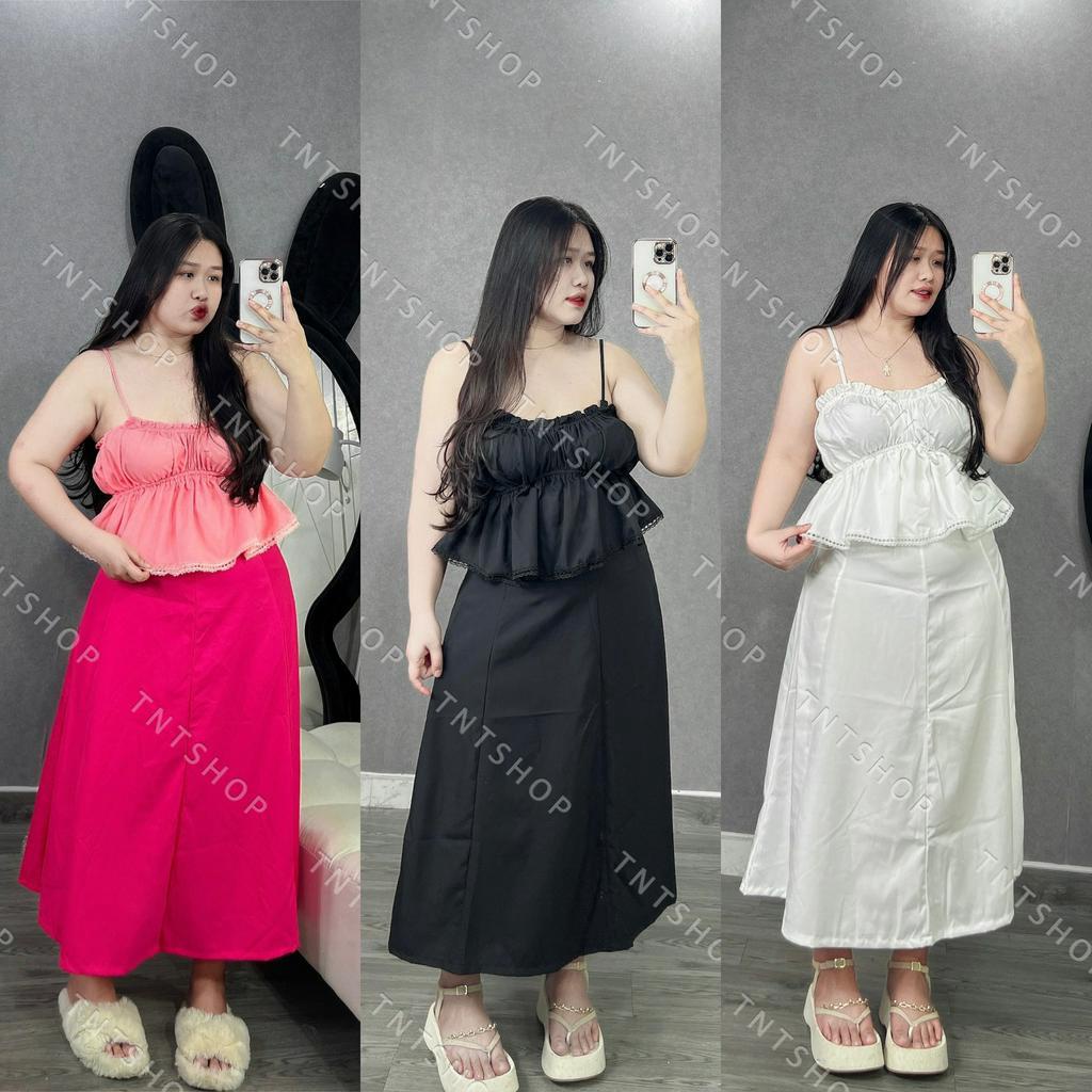 Set Áo 2S Nhún Ngực Ren Kèm Chân Váy [Tnt Shop Bigsize 60Kg 90Kg]