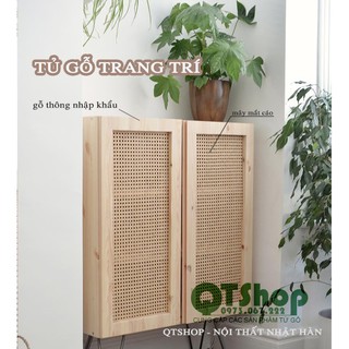 Tủ đồ Decor gỗ thông phối mây,   70cm x 30cm x 80cm , QTSHOP - NỘI THẤT NHẬT HÀN