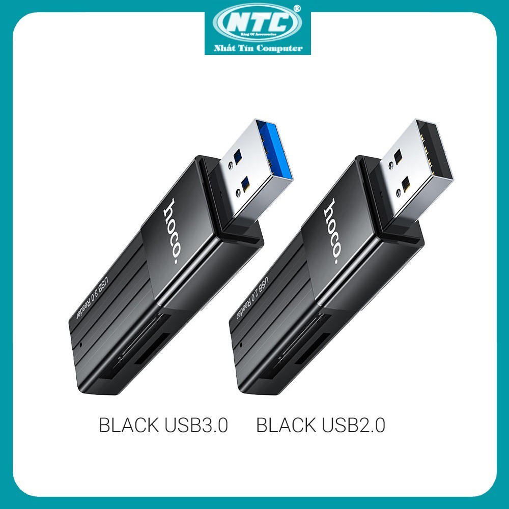 Đầu đọc thẻ nhớ 2.0 / 3.0 Hoco HB20 Mindful - hỗ trợ khe microSD/SD (Đen) - Nhất Tín Computer