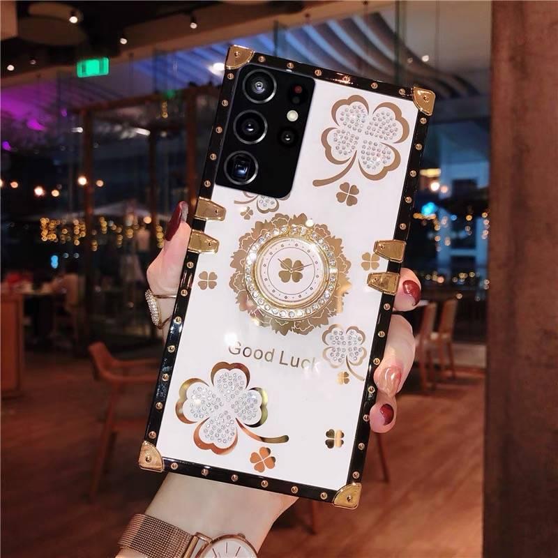 Ốp điện thoại hình vuông đính đá chống sốc kèm giá đỡ thích hợp cho Samsung S22 S21 S22+ S21+ S22 S21 Ultra S21FE