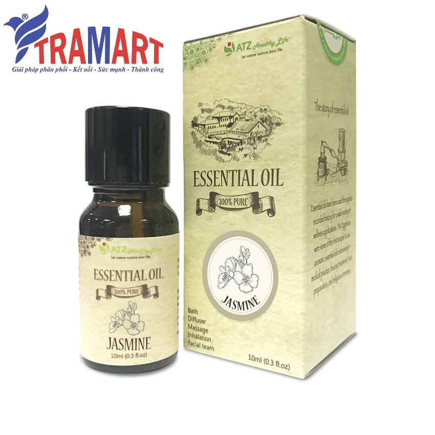 Lọ tinh dầu 10ml ATZ1889 Jasmine (Hoa nhài) (100% thiên nhiên, Xuất xứ Ấn Độ)