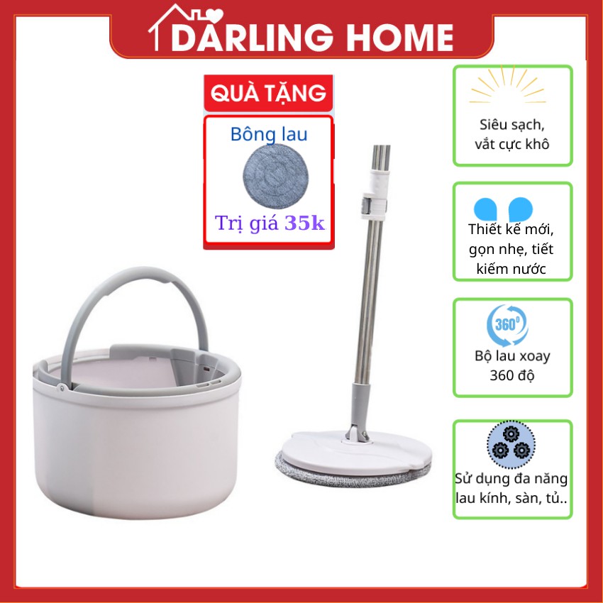 Cây Lau Nhà Thông Minh Xoay 360 độ  K8 - Bộ Lau Nhà Thông Minh Tự Vắt thiết kế giặt và vắt trong 1 ngăn - Darling Home