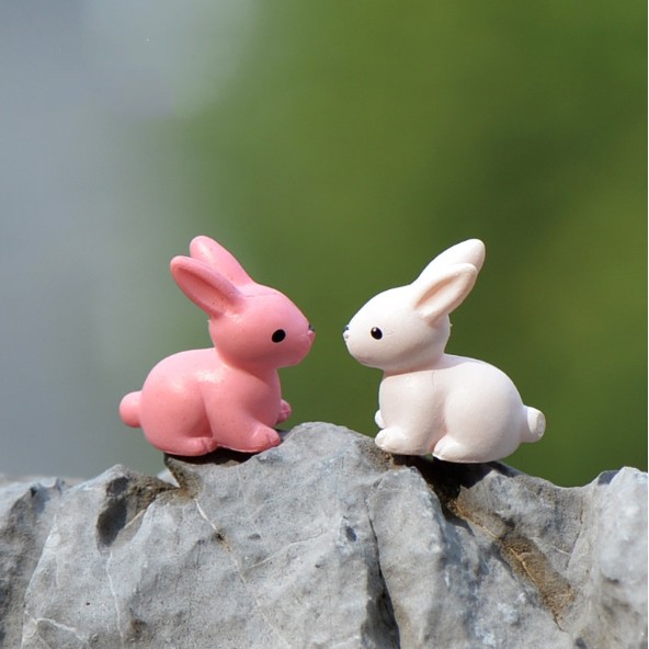 Mô hình thỏ trắng và thỏ hồng cute trang trí tiểu cảnh, móc khóa, DIY