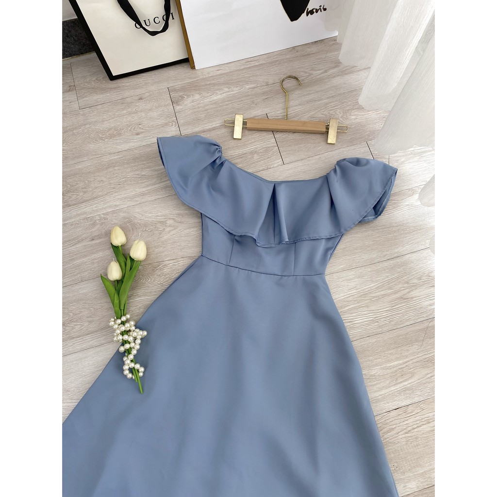 [ẢNH VIDEO THẬT] Đầm Tiểu Thư Cô Dâu, Xòe, bẹp vai, Khoe vai, Tafta, Trắng, Xanh | BigBuy360 - bigbuy360.vn