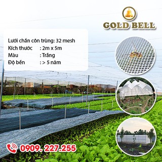 Lưới chắn côn trùng Goldbell (Chuông Vàng) 32mesh dạng tấm khố 2mx5m