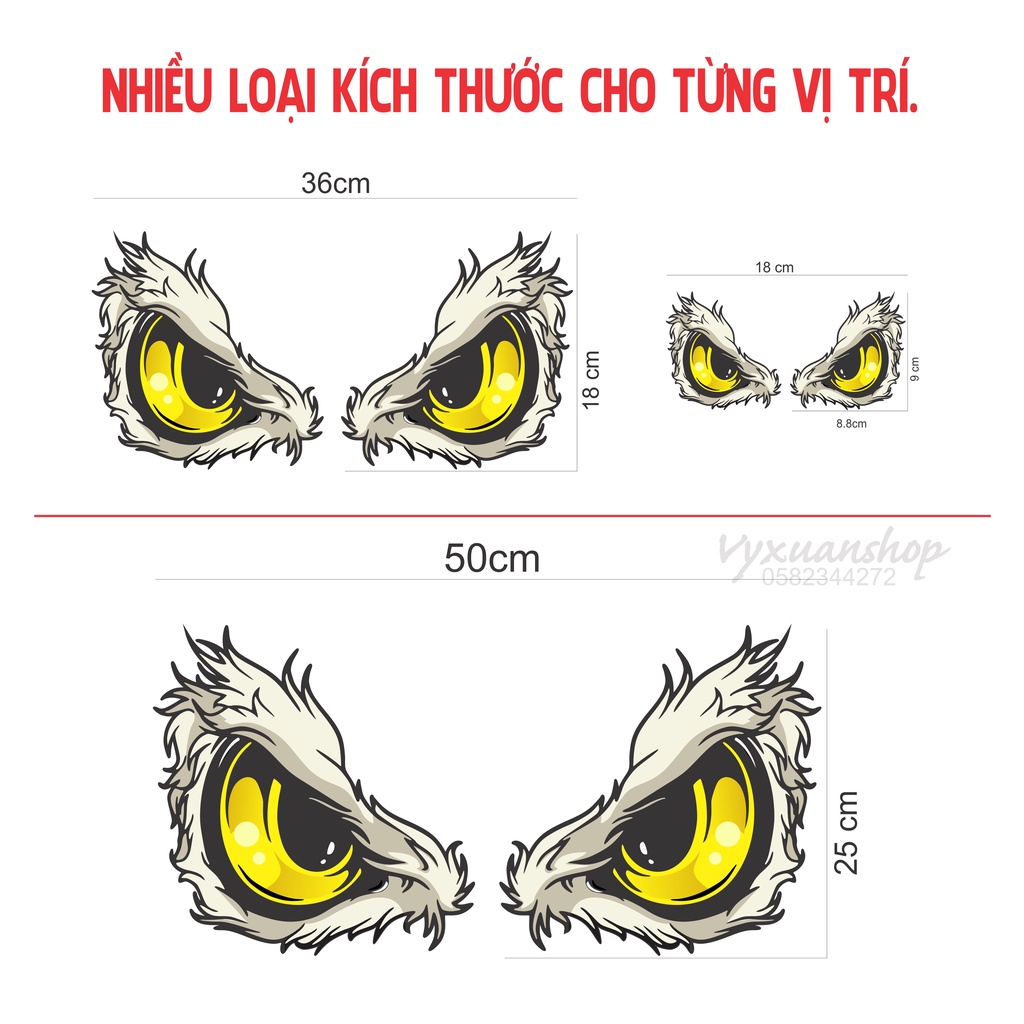 Decan tem đôi mắt đại bàng 3d trang trí xe tải, xe ô tô, xe máy chịu được nắng mưa